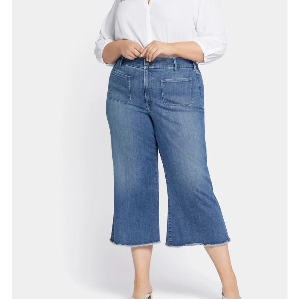 NYDJ Women's Mid Wash Blue Cropped Wide Leg Jeans